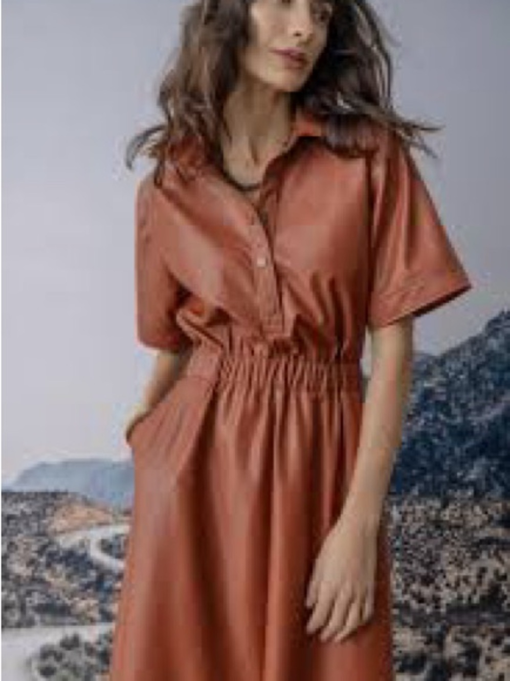 NWT Lilla P Faux Leather Button-Down dress in Terracotta/Burnt Orange hue. small